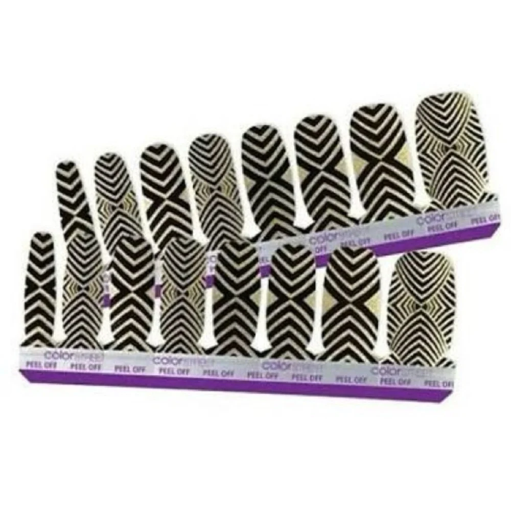 Color Street Retired Drop The Ball Nail Set Black and Gold Chevron